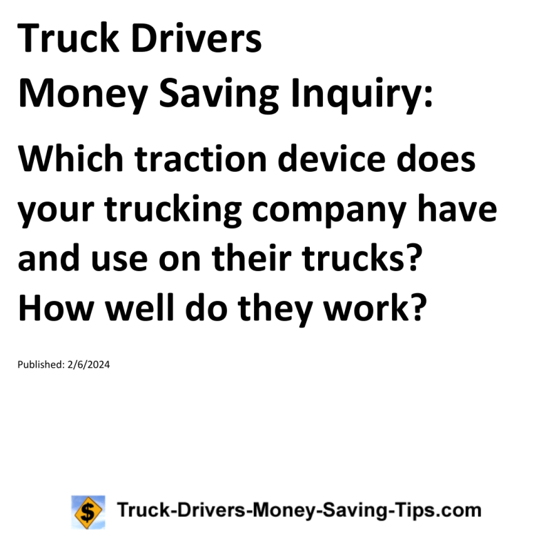 Truck Drivers Money Saving Inquiry for 02-06-2024