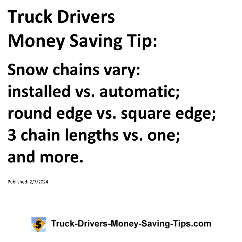 Truck Drivers Money Saving Tip for 02-07-2024