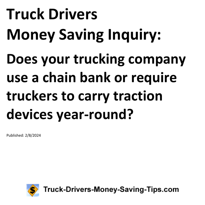 Truck Drivers Money Saving Inquiry for 02-08-2024