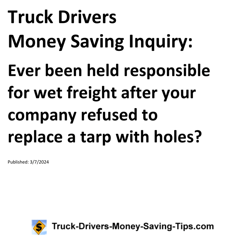 Truck Drivers Money Saving Inquiry for 03-07-2024