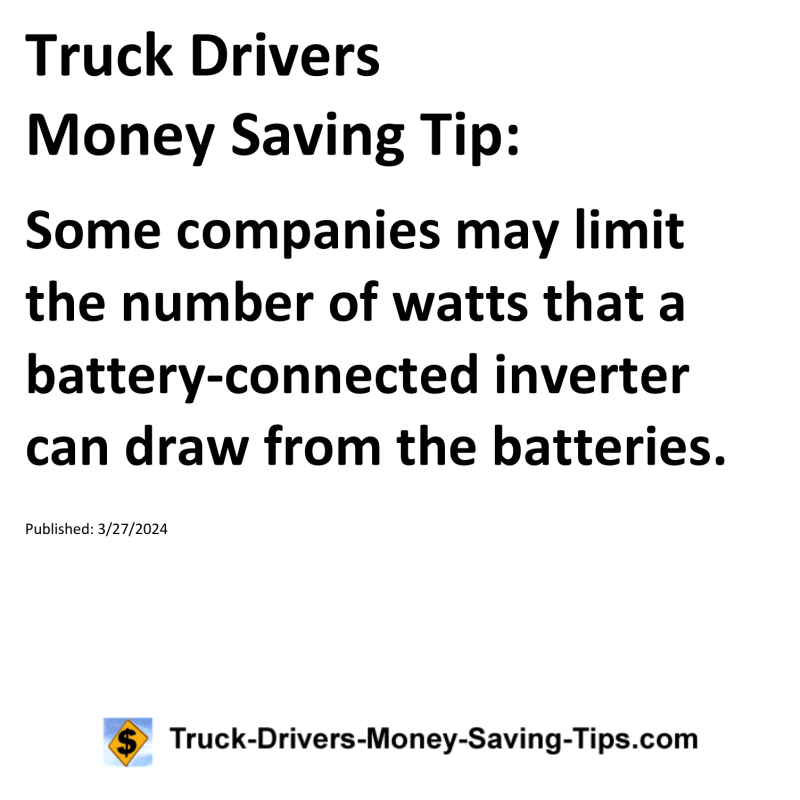 Truck Drivers Money Saving Tip for 03-27-2024