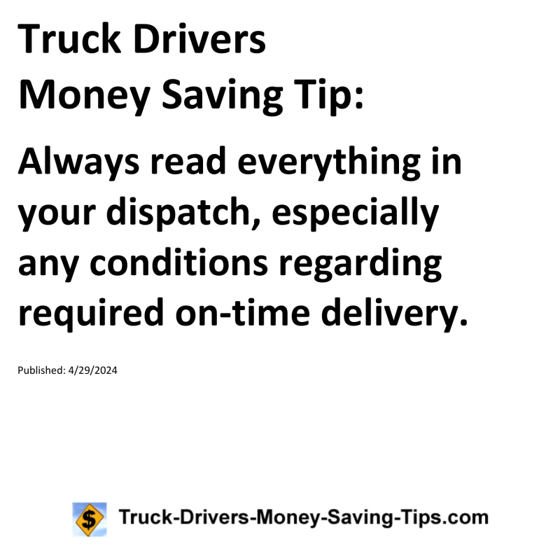 Truck Drivers Money Saving Tip for 04-29-2024