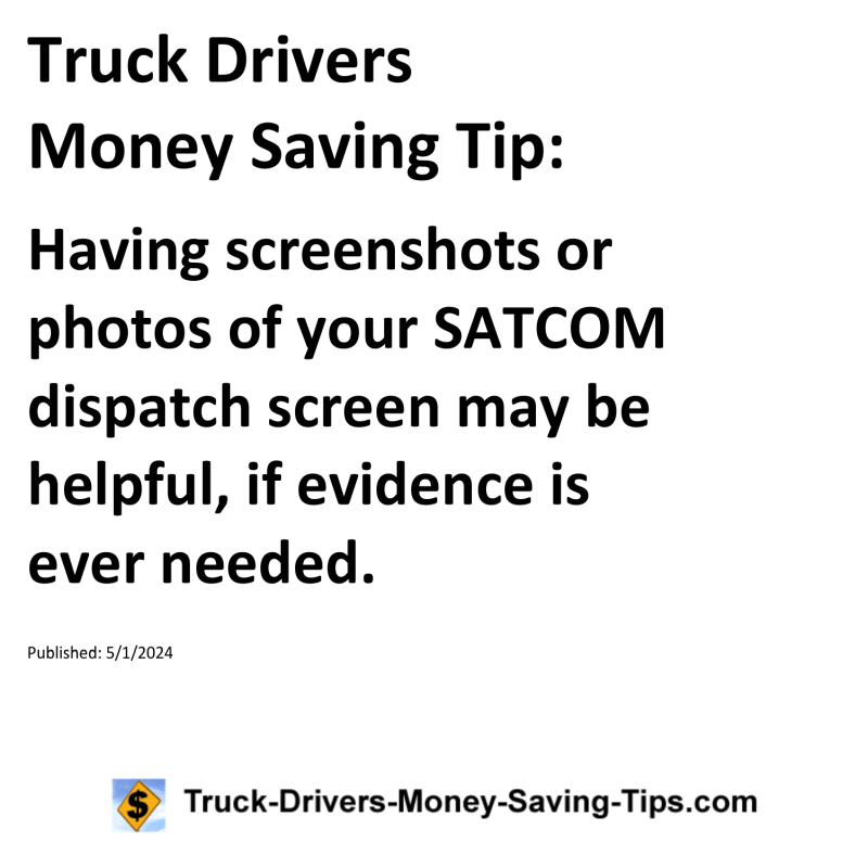 Truck Drivers Money Saving Tip for 05-01-2024