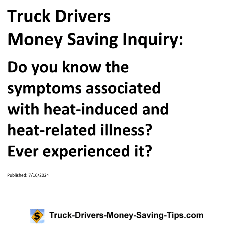 Truck Drivers Money Saving Inquiry for 07-16-2024