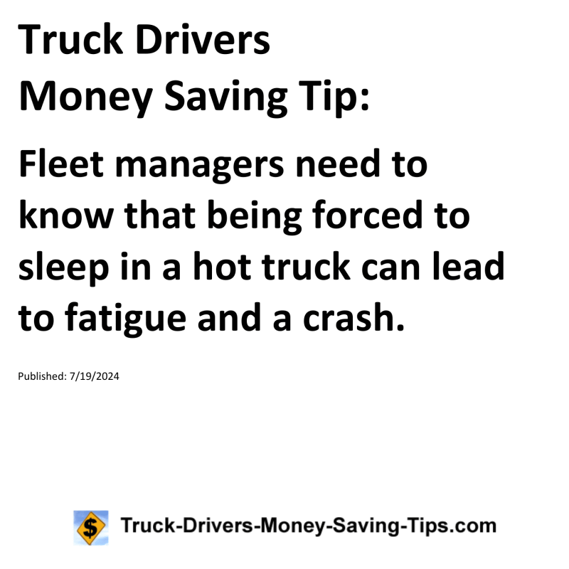 Truck Drivers Money Saving Tip for 07-19-2024