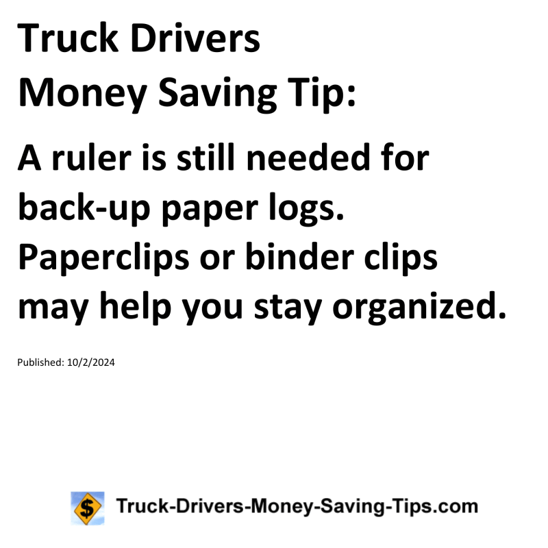 Truck Drivers Money Saving Tip for 10-02-2024