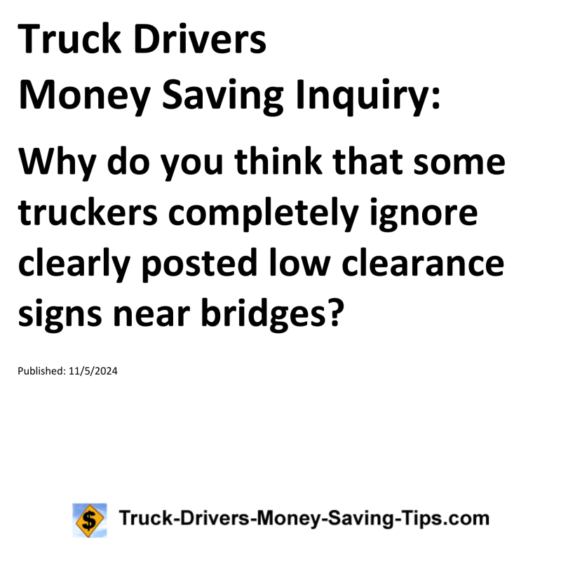 Truck Drivers Money Saving Inquiry for 11-05-2024