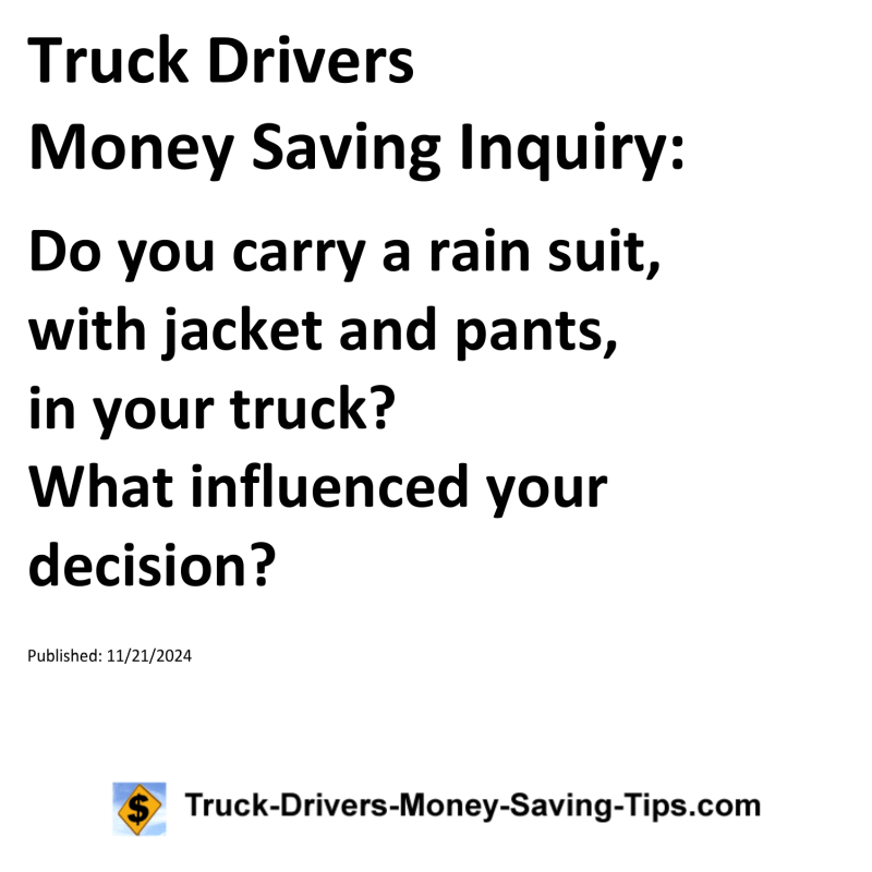 Truck Drivers Money Saving Inquiry for 11-21-2024