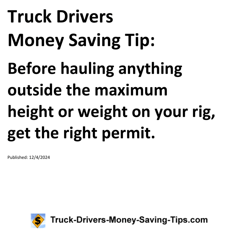 Truck Drivers Money Saving Tip for 12-04-2024