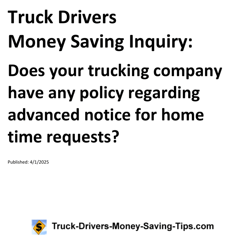 Truck Drivers Money Saving Inquiry for April 1, 2025