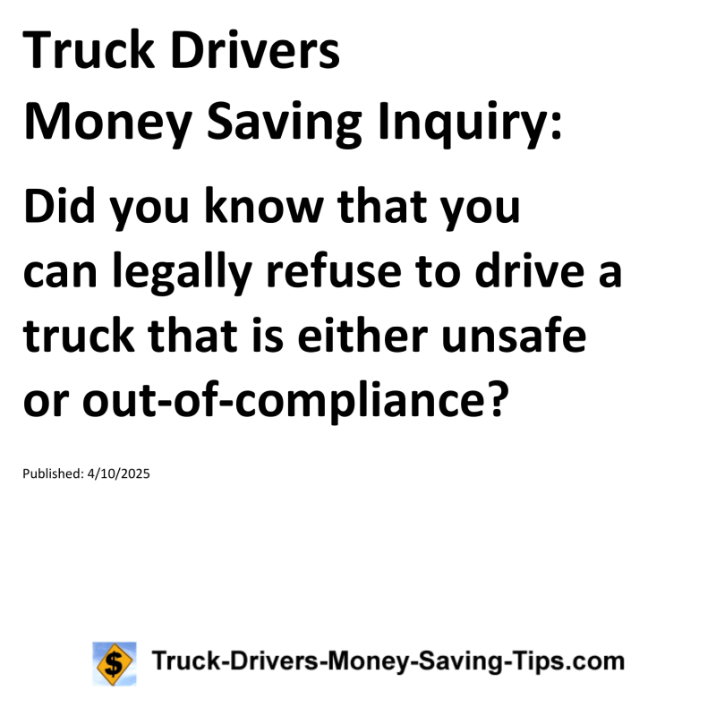 Truck Drivers Money Saving Inquiry for April 10, 2025