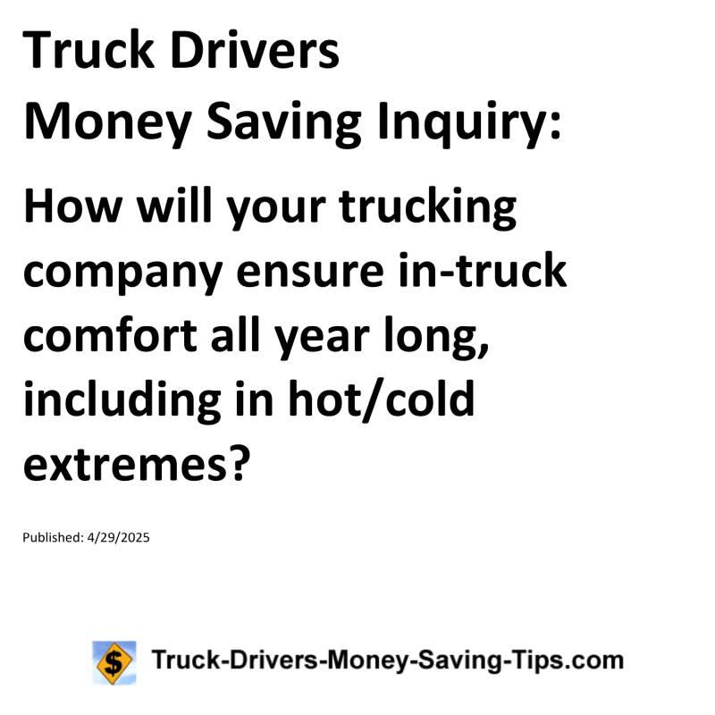 Truck Drivers Money Saving Inquiry for April 29, 2025