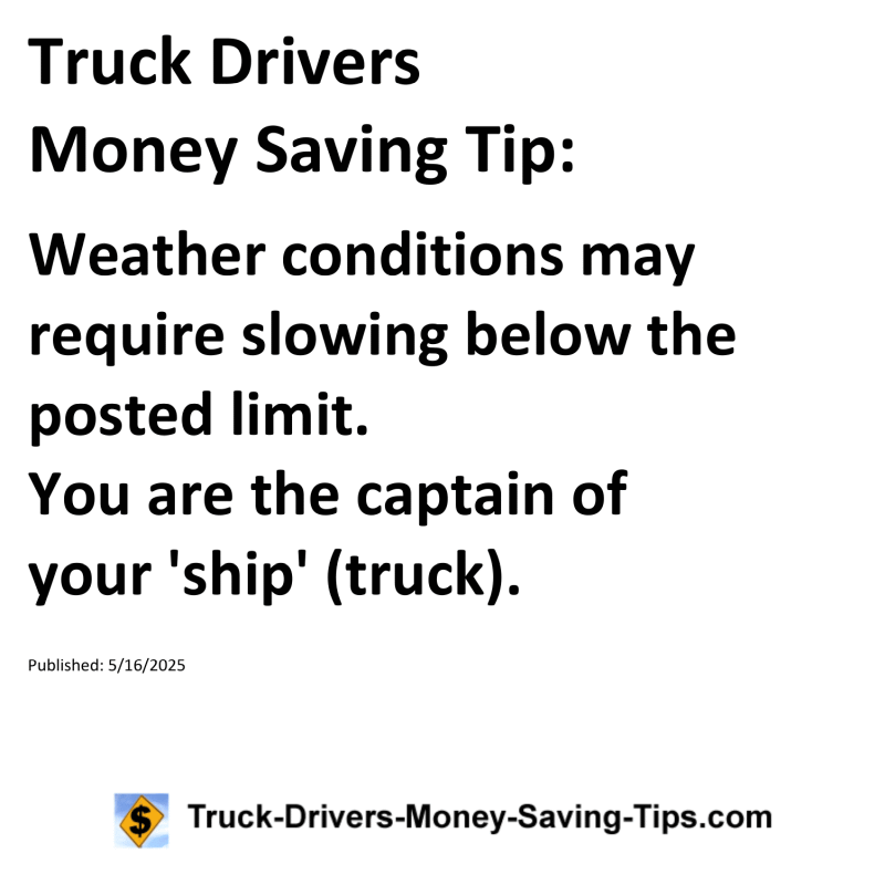 Truck Drivers Money Saving Tip for May 16, 2025