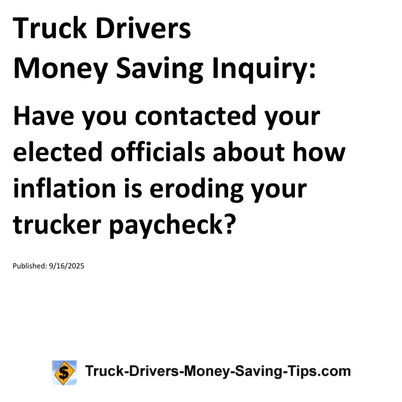 Truck Drivers Money Saving Inquiry for September 16, 2025