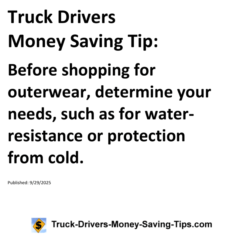 Truck Drivers Money Saving Tip for September 29, 2025
