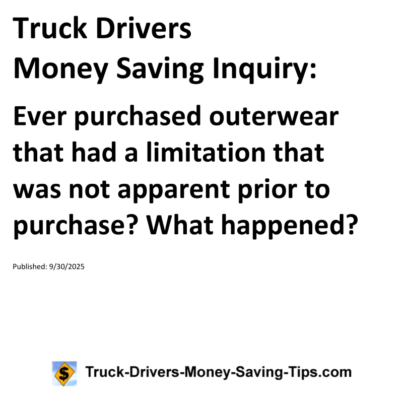 Truck Drivers Money Saving Inquiry for September 30, 2025