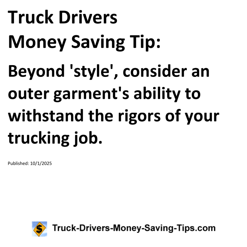 Truck Drivers Money Saving Tip for October 1, 2025