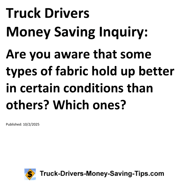 Truck Drivers Money Saving Inquiry for October 2, 2025