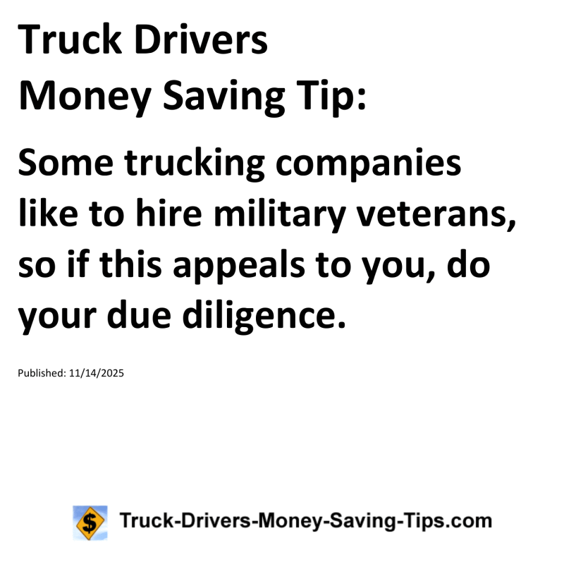 Truck Drivers Money Saving Tip for November 14, 2025