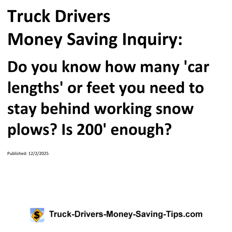 Truck Drivers Money Saving Inquiry for December 2, 2025