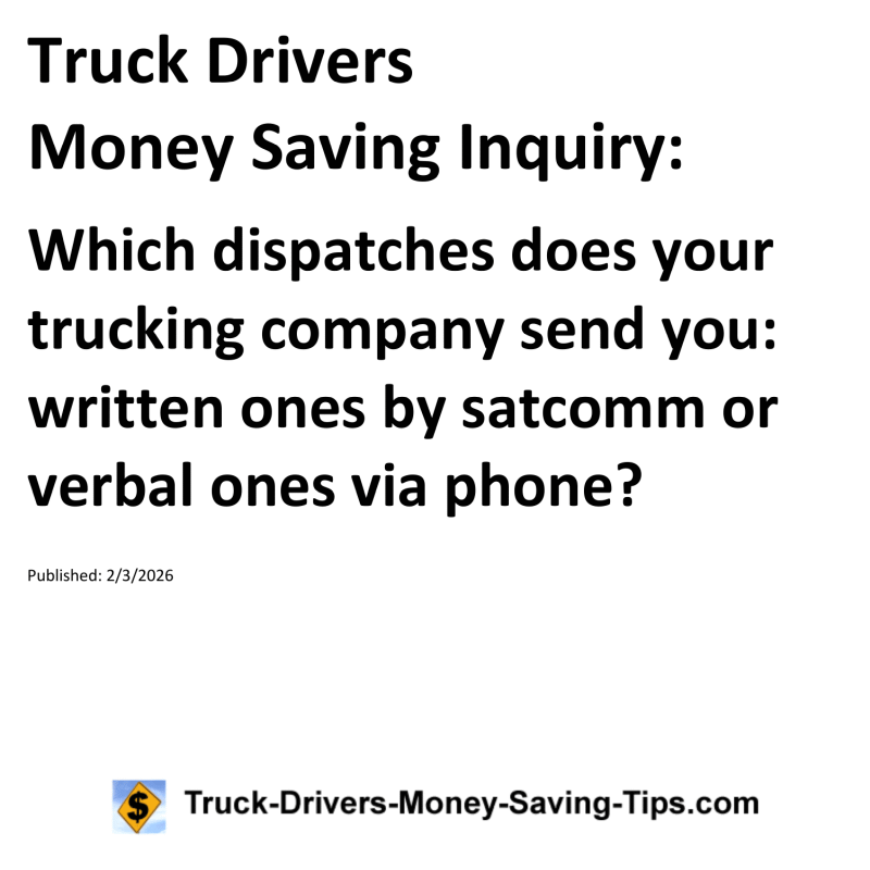 Truck Drivers Money Saving Inquiry for February 3, 2026