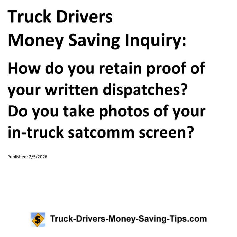 Truck Drivers Money Saving Inquiry for February 5, 2026