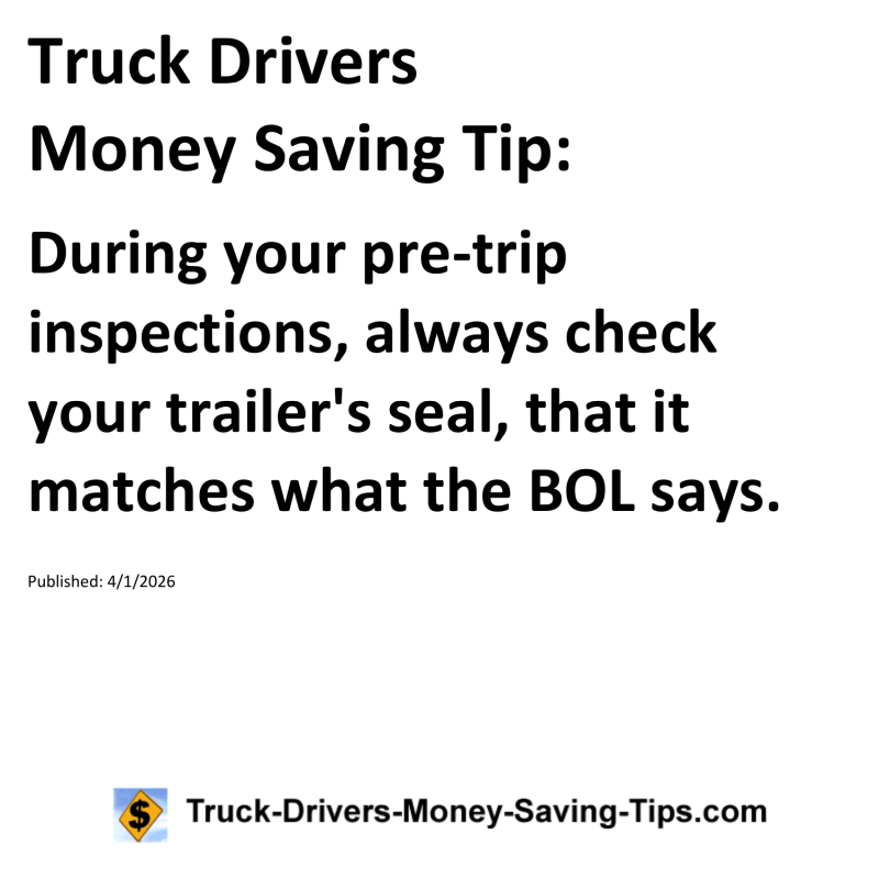 Truck Drivers Money Saving Tip for April 1, 2026