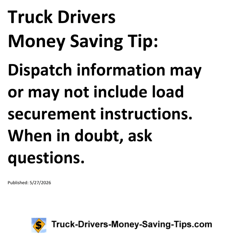 Truck Drivers Money Saving Tip for May 27, 2026
