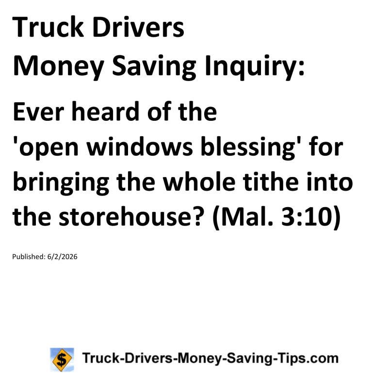 Truck Drivers Money Saving Inquiry for June 2, 2026