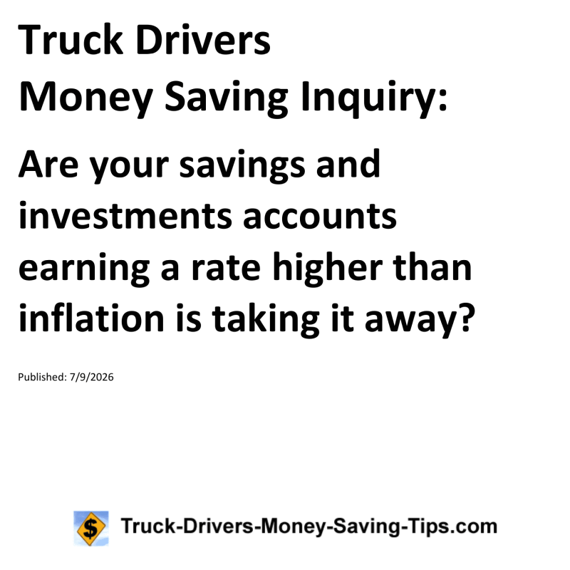 Truck Drivers Money Saving Inquiry for July 9, 2026