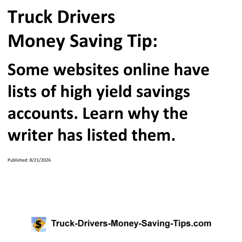 Truck Drivers Money Saving Tip for August 21, 2026