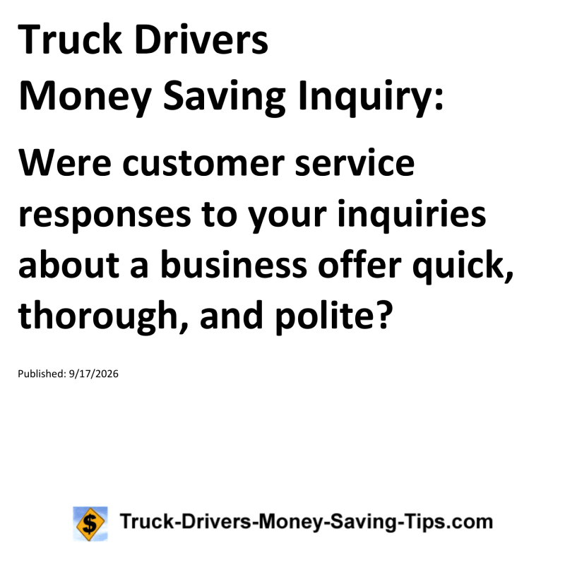 Truck Drivers Money Saving Inquiry for September 17, 2026
