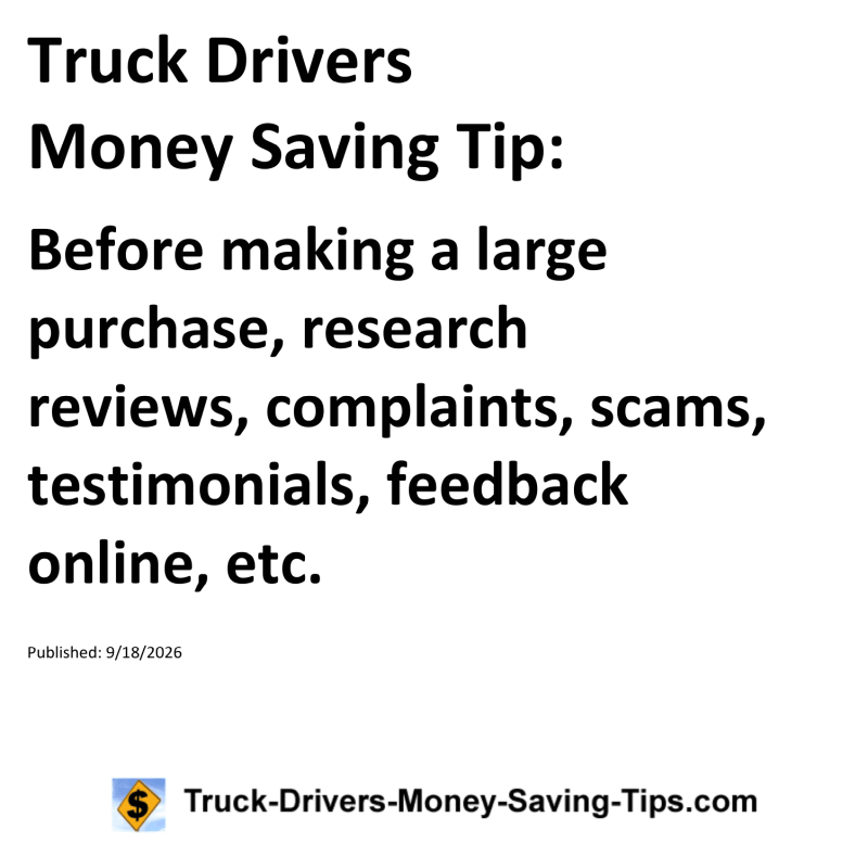 Truck Drivers Money Saving Tip for September 18, 2026