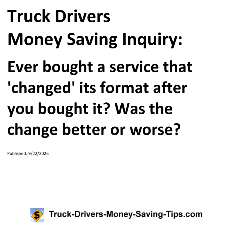 Truck Drivers Money Saving Inquiry for September 22, 2026