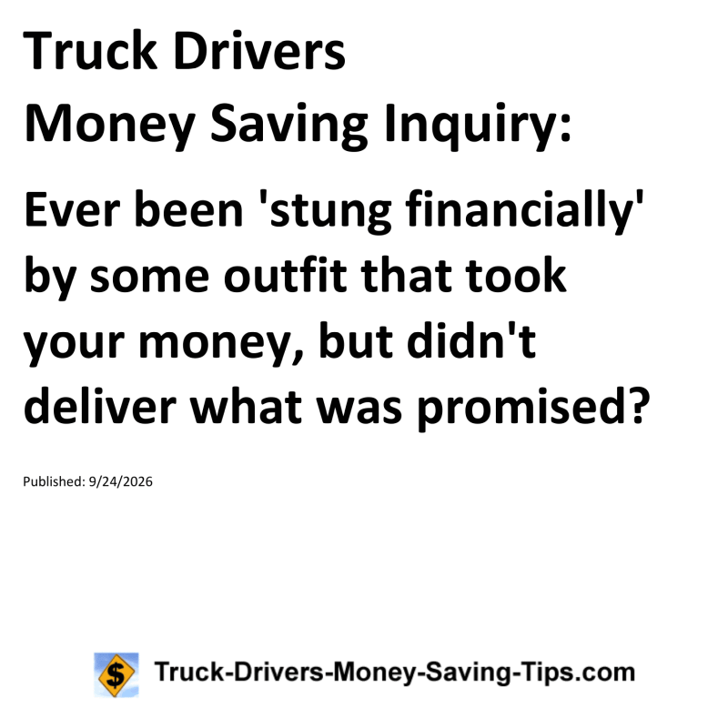 Truck Drivers Money Saving Inquiry for September 24, 2026