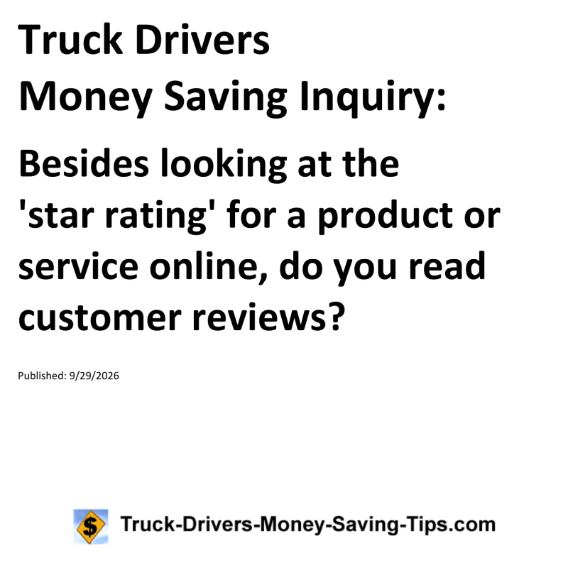 Truck Drivers Money Saving Inquiry for September 29, 2026