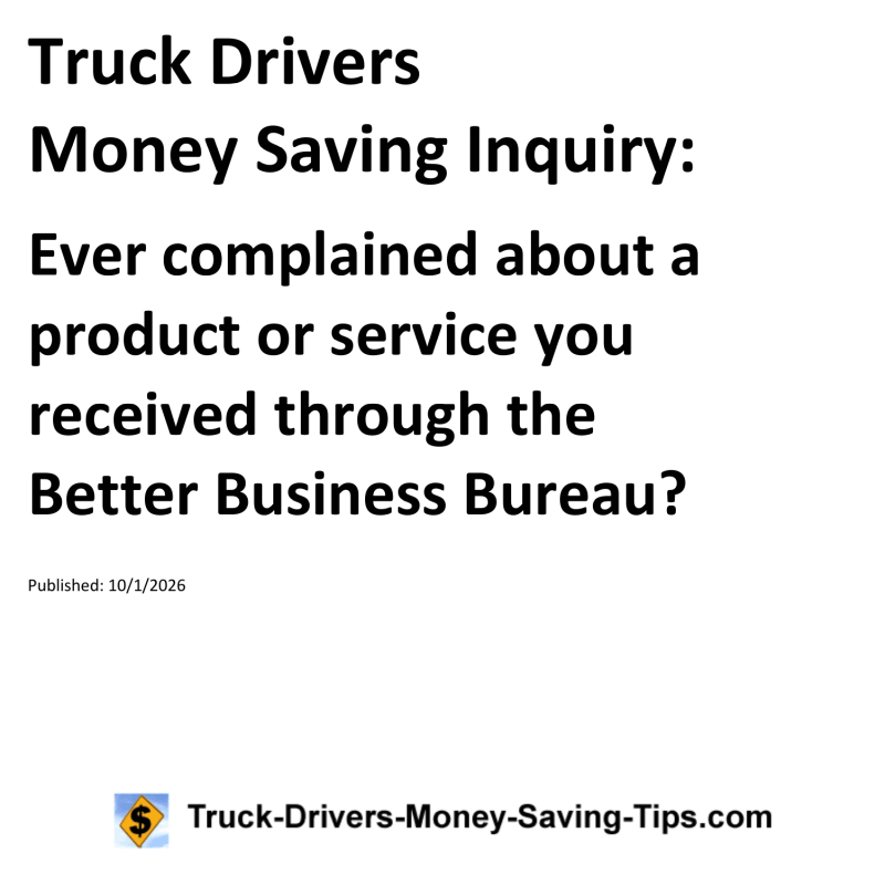 Truck Drivers Money Saving Inquiry for October 1, 2026