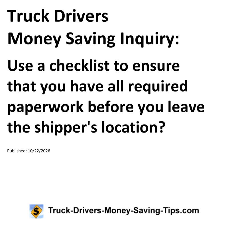 Truck Drivers Money Saving Inquiry for October 22, 2026