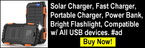 Solar Charger, Fast Charger, Portable Charger, Power Bank,  Bright Flashlight, Compatible with All USB devices. Buy Now!