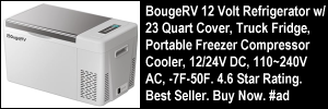 BougeRV 12 Volt Refrigerator w/ 23 Quart Cover, Truck Fridge, Portable Freezer Compressor Cooler, 12/24V DC, 110~240V AC, -7F-50F. 4.6 Star Rating. Best Seller. Buy Now. #ad