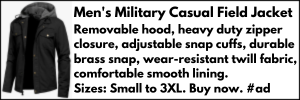 Men's Military Casual Field Jacket zipper closure, adjustable snap cuffs, durable brass snap, wear-resistant twill fabric, comfortable smooth lining. Sizes: Small to 3XL. Buy now. #ad