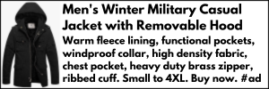 Men's Winter Military Casual Jacket with Removable Hood Warm fleece lining, functional pockets, windproof collar, high density fabric, chest pocket, heavy duty brass zipper, ribbed cuff. Small to 4XL. Buy now. #ad