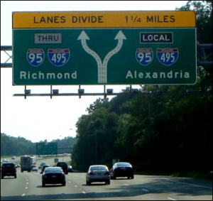 I-495 lanes divide thru local